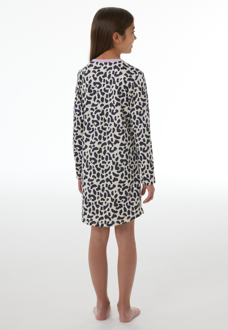 Nachthemd met lange mouwen en dierenprint, kleur marshmallow - Nightwear