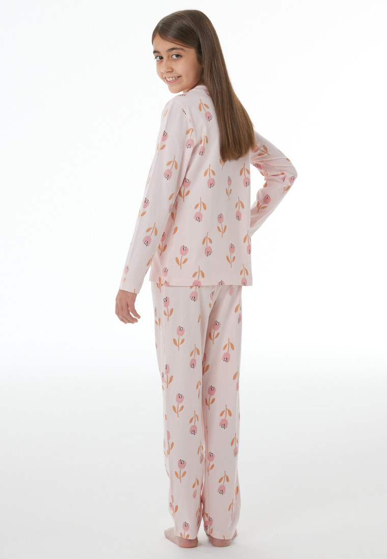 Lange pyjama met bloemenmotief, bonbonroze - Nightwear