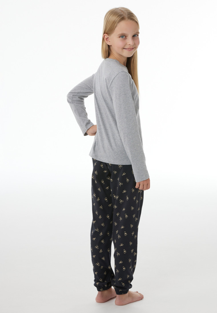 Lange pyjama met manchetten en strikjes, grijs gemêleerd - Nightwear