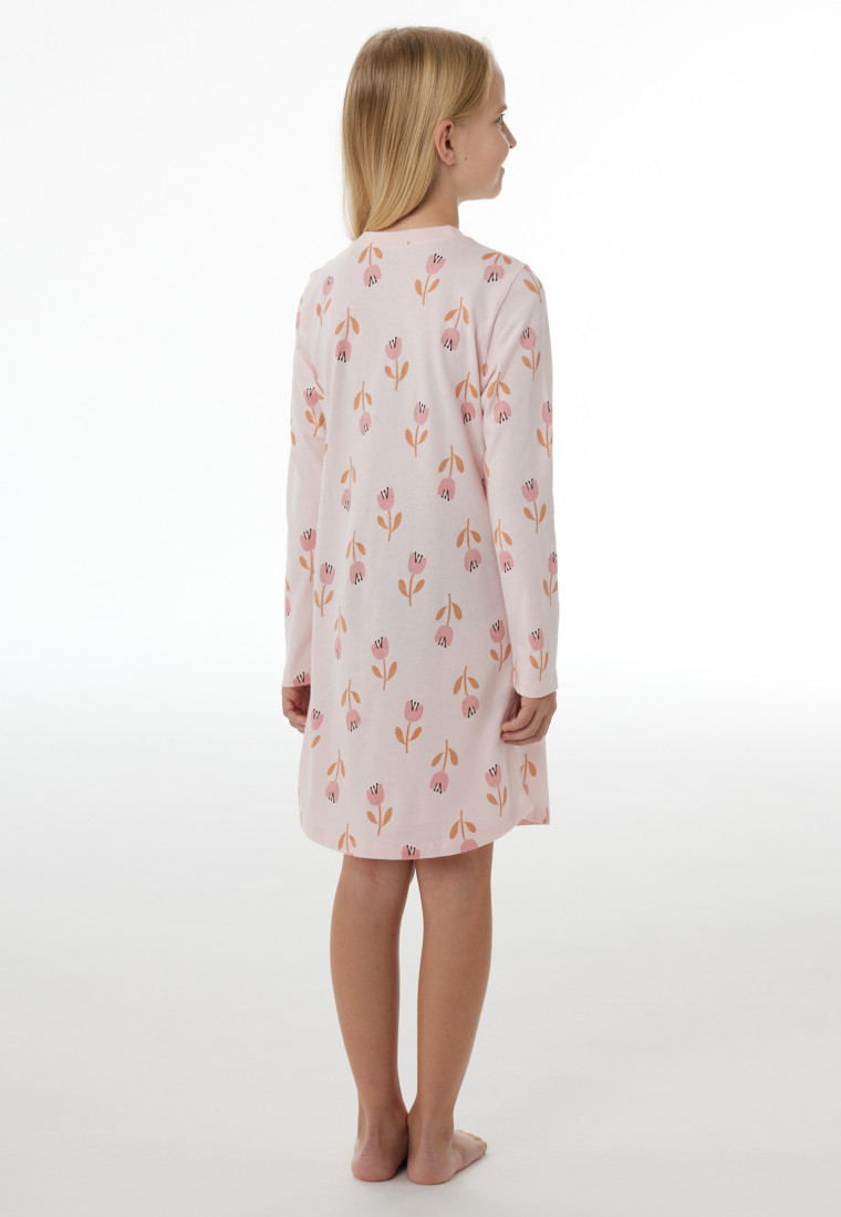 Camicia da notte a maniche lunghe con motivi floreali rosa confetto - Nightwear