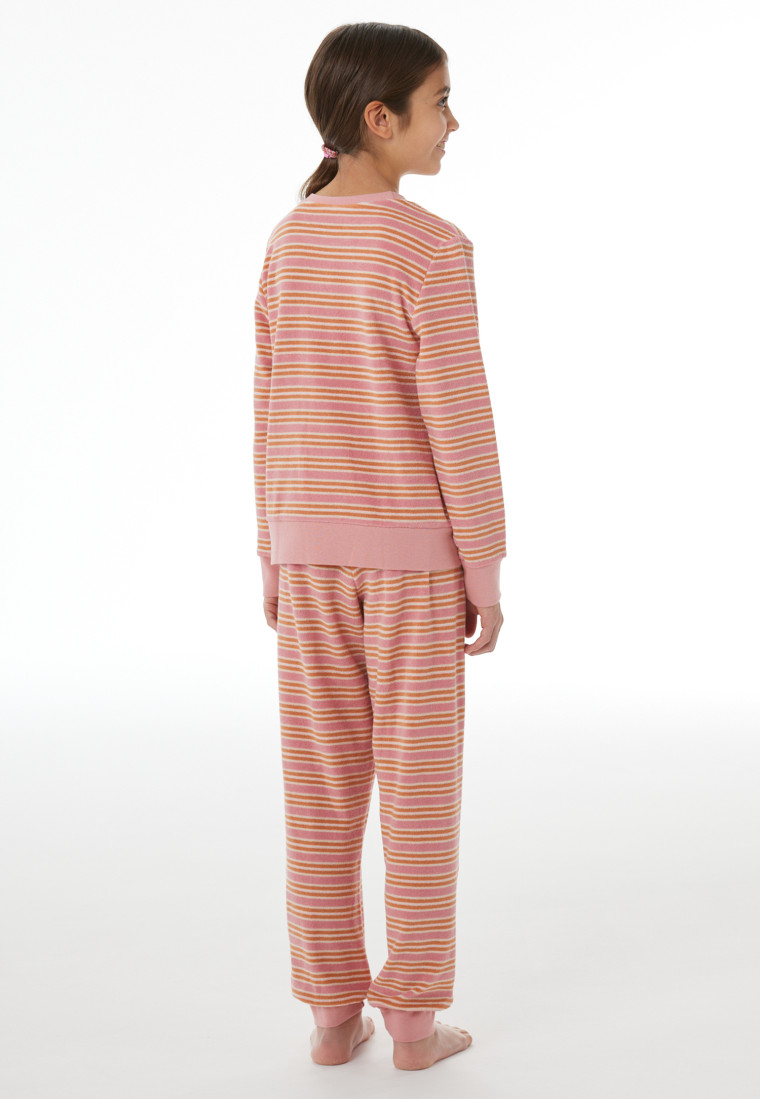 Schlafanzug lang Frottee Bündchen Streifen altrosa - Teens Nightwear
