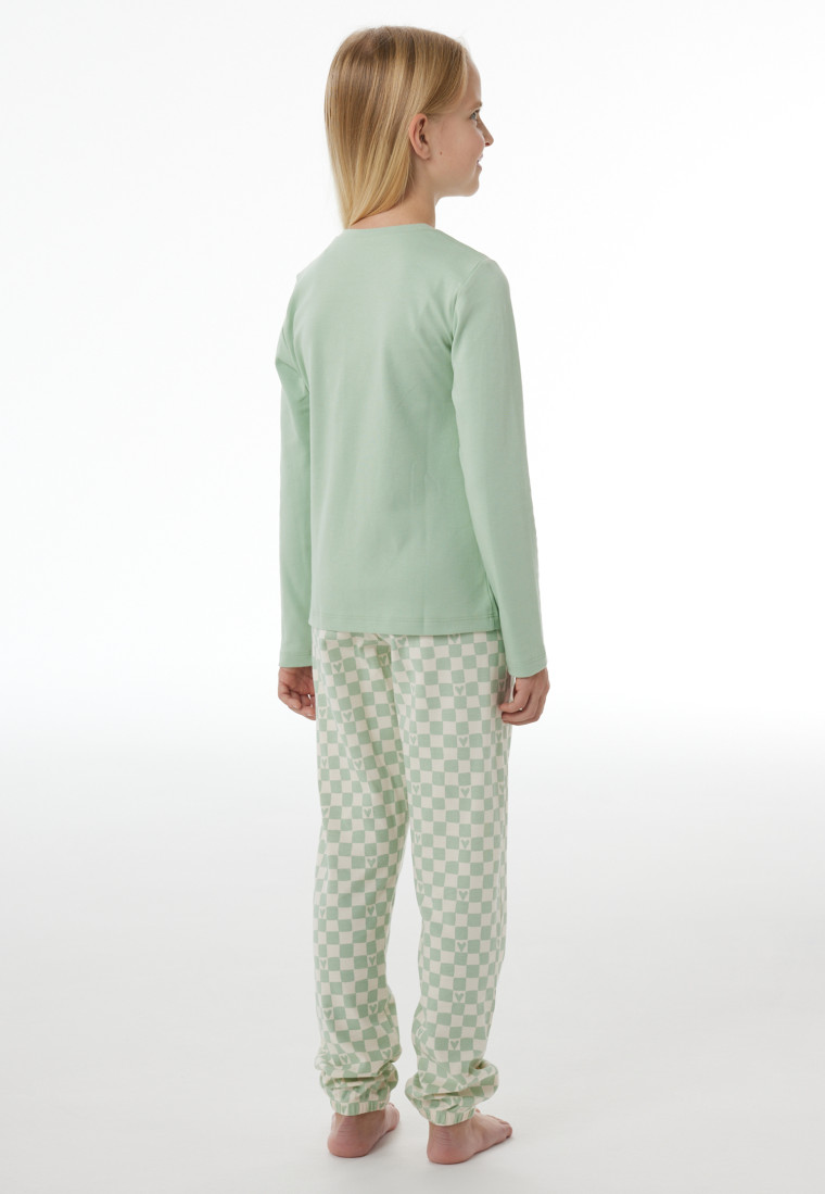 Schlafanzug lang Interlock Bündchen pastellgrün - Nightwear