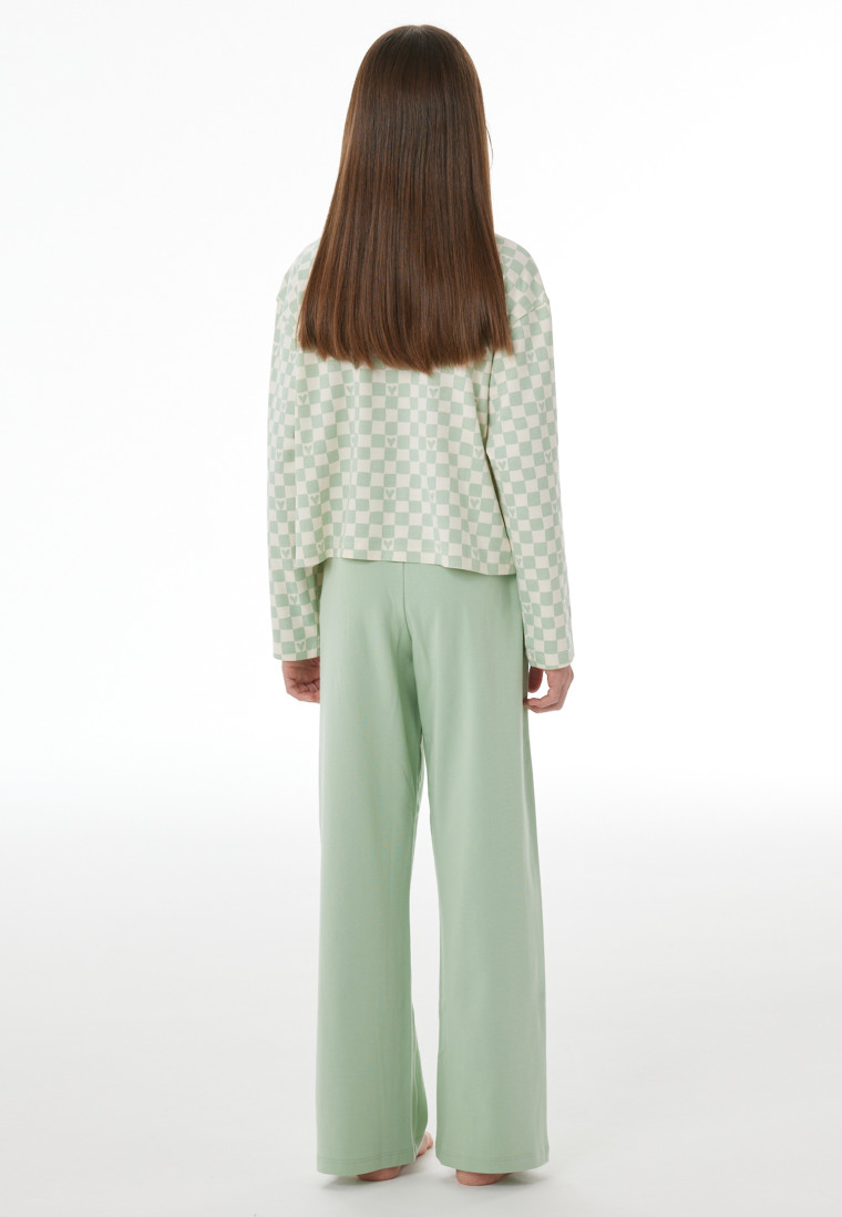 Long Pyjamas with Interlock Checking in Pastel Green - Nightwear