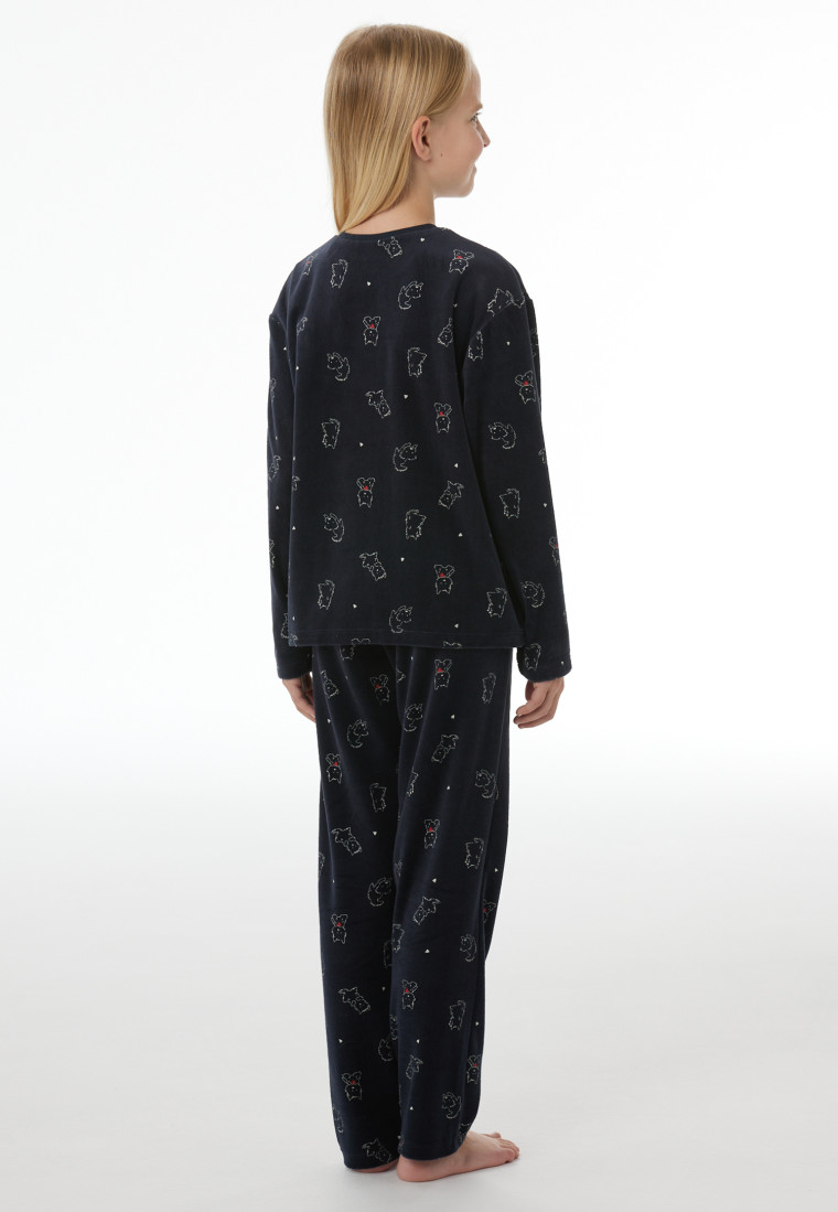 Lange pyjama van velours met hondenmotief, navy - Nightwear