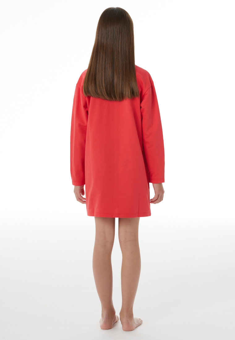 Nachthemd met lange mouwen, van sweatshirtstof, met manchetten, levendig rood - Nightwear