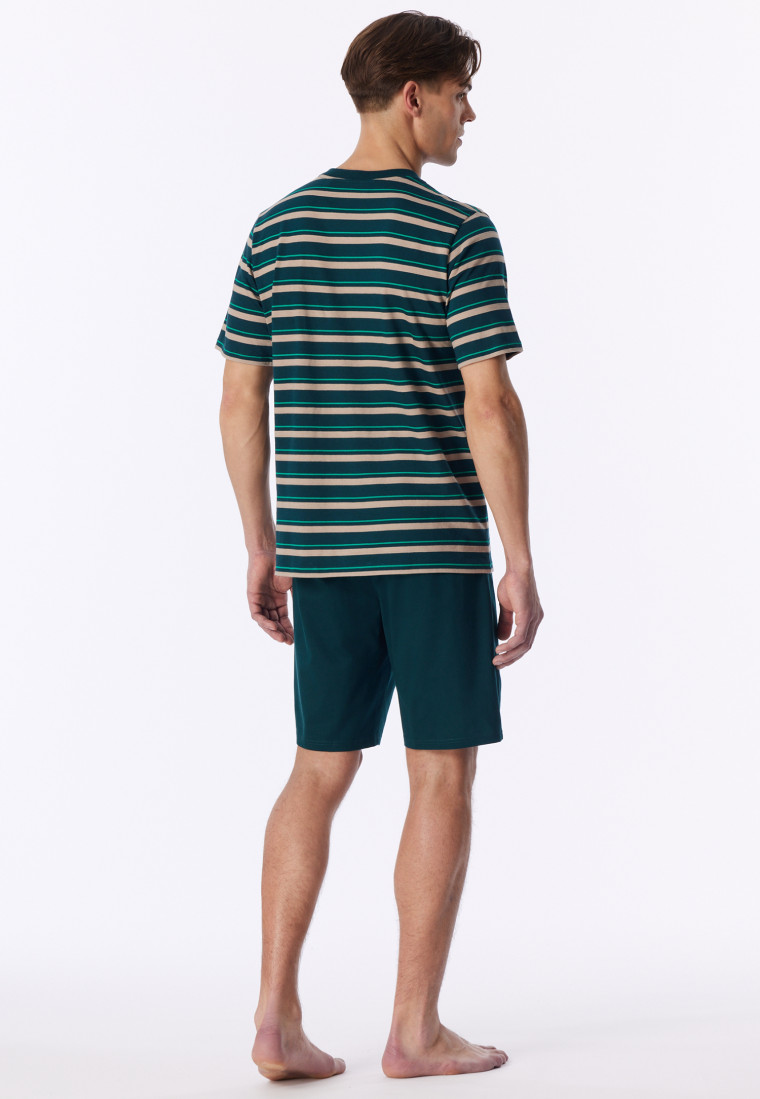 Schlafanzug kurz Ringel tiefseegrün - Casual Nightwear