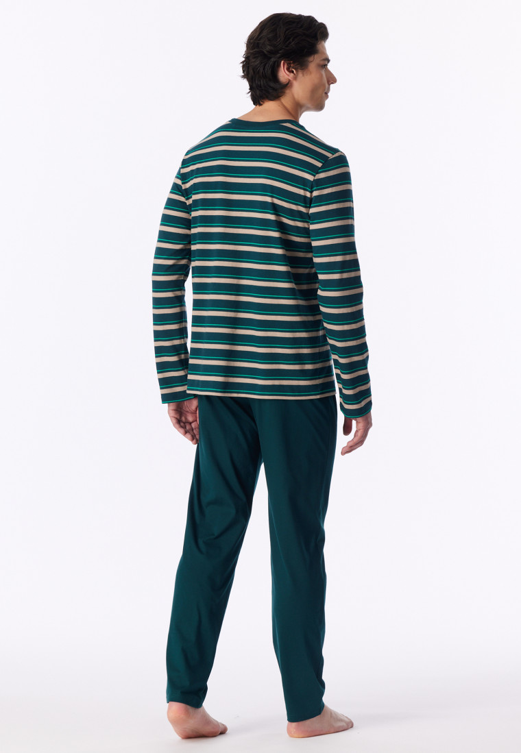 Schlafanzug lang Ringel tiefseegrün - Casual Nightwear