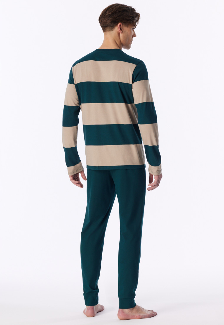 Pigiama lungo con polsini a righe, verde mare profondo - Casual Nightwear