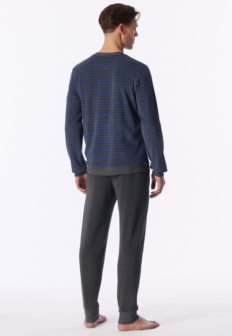 Pyjama long en tissu éponge à poignets, rayures, couleur denim délavé - Casual Nightwear