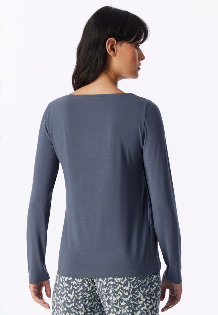 Shirt met lange mouwen en U-hals, blauwgrijs - Mix+ Relax