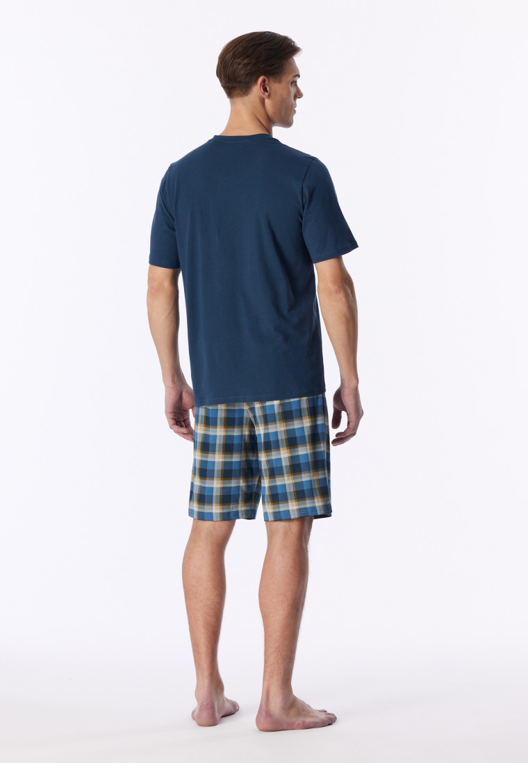 Schlafanzug kurz Karos deep blue - Casual Essentials