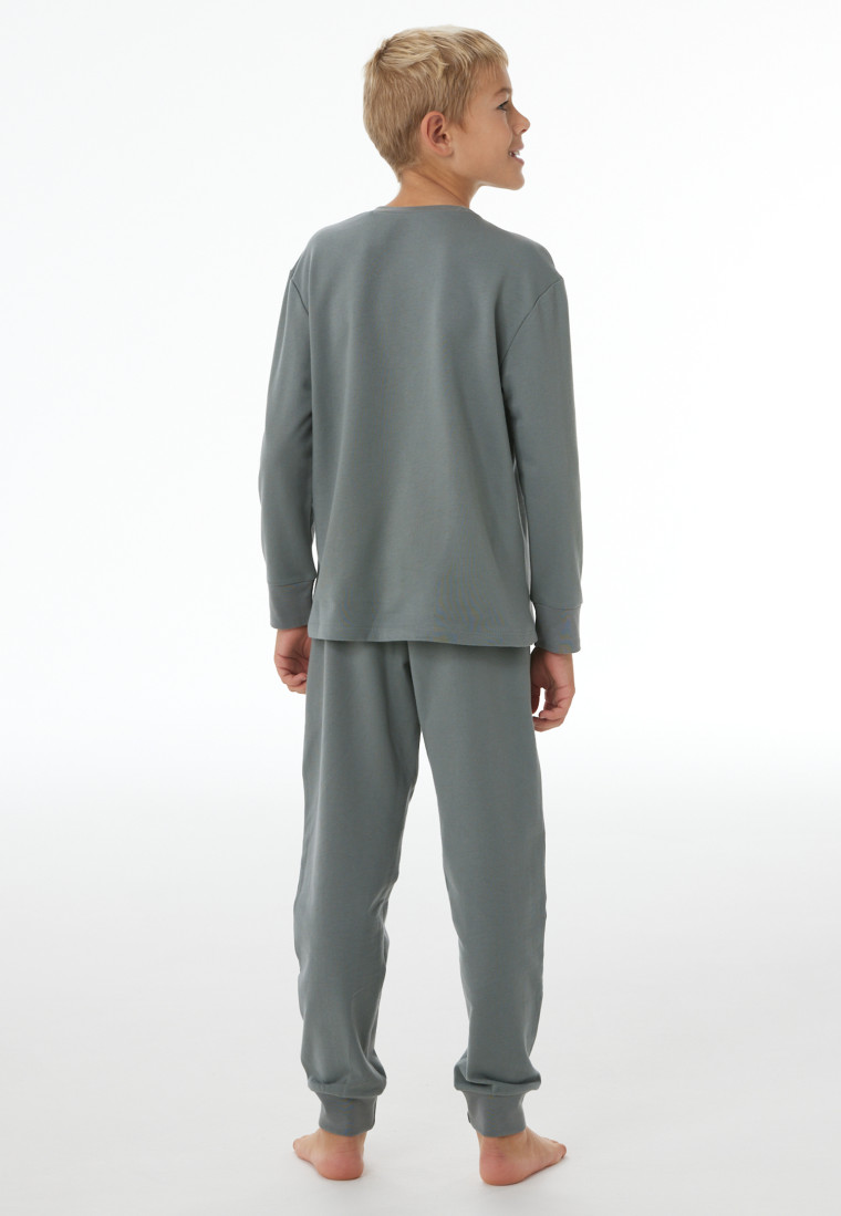 Schlafanzug lang Sweatware Bündchen salbei - Nightwear