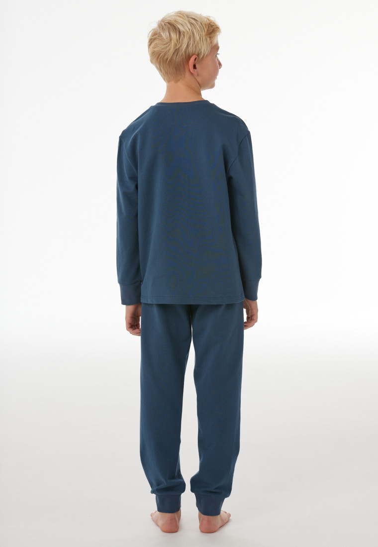 Schlafanzug lang Sweatware Bündchen Smiley deep blue - Nightwear