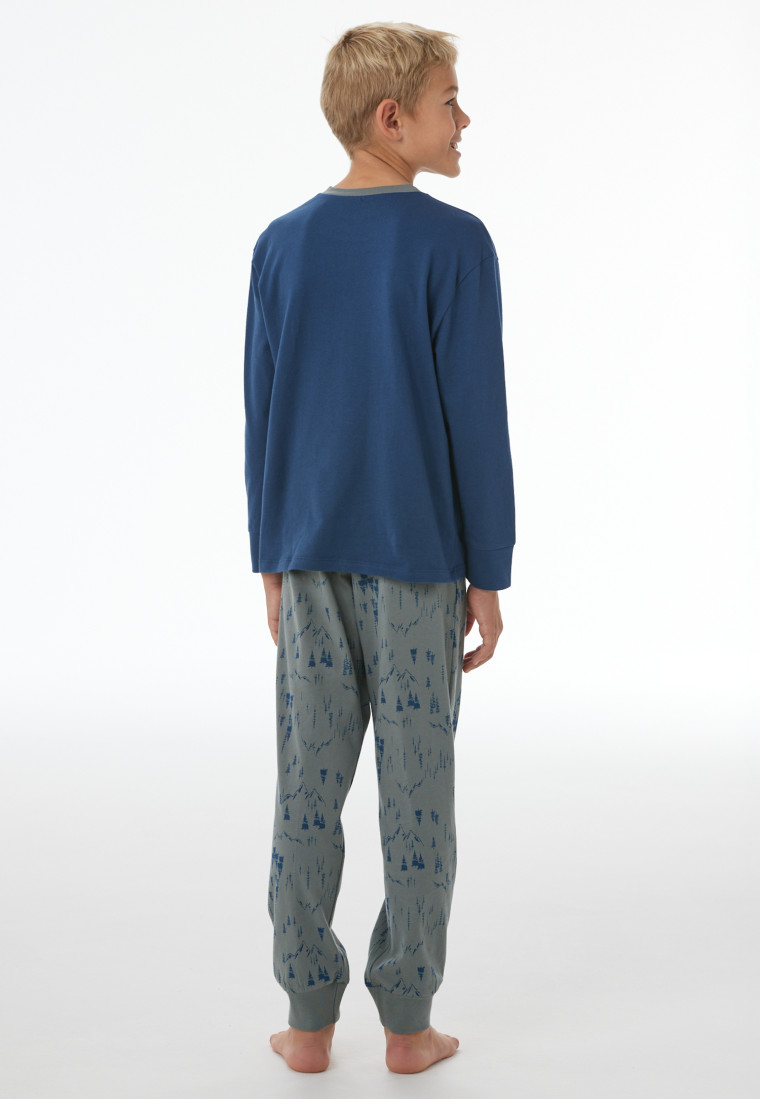Schlafanzug lang Bündchen salbei - Nightwear