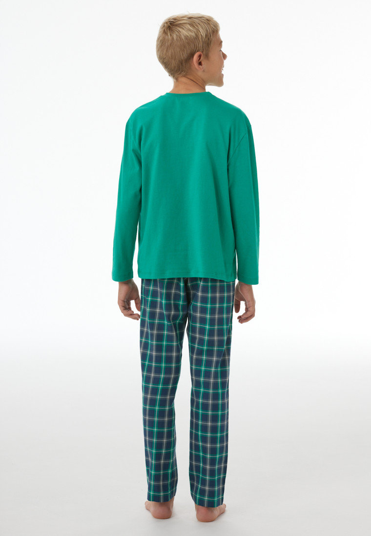 Schlafanzug lang Jersey Webware Karos jade - Nightwear