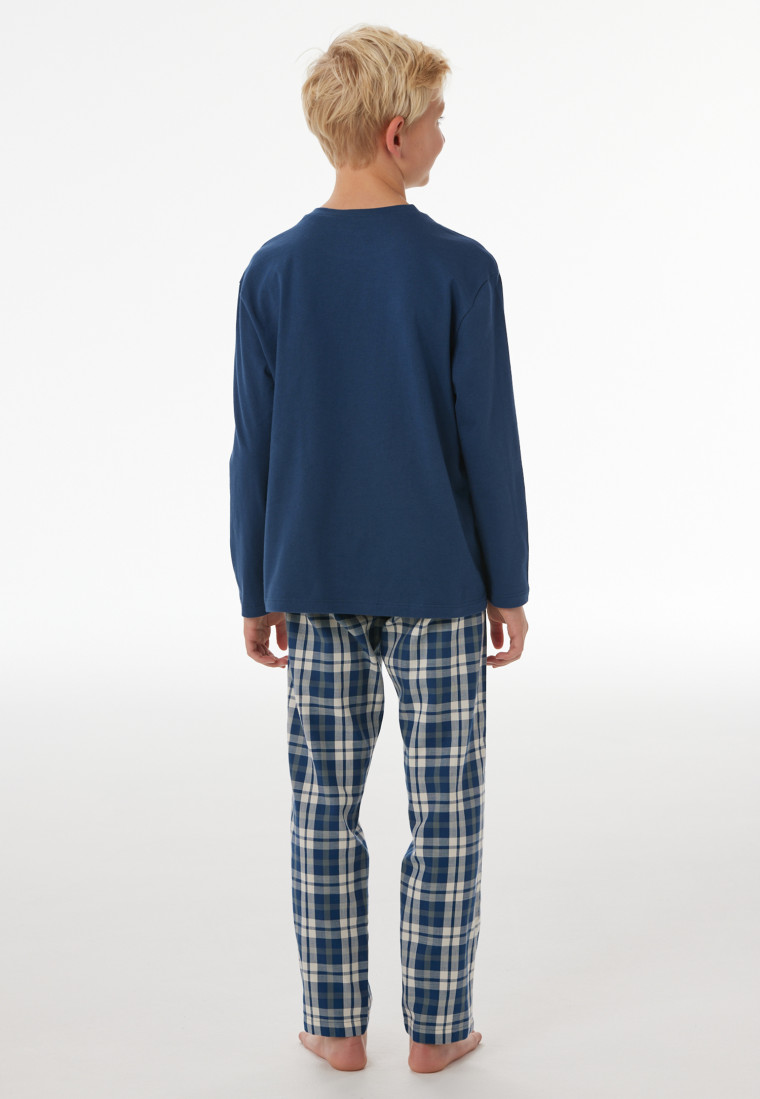 Schlafanzug lang Jersey Webware Karos pacific blue - Nightwear