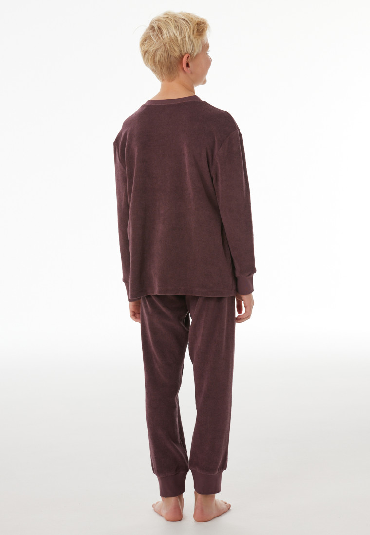 Lange pyjama van frottee met manchetten, cacaobruin - Nightwear