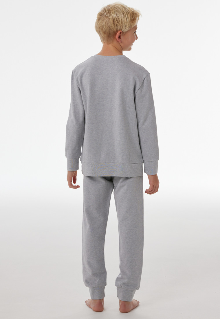 Pyjama long en molleton, poignets en bords-côtes, gris chiné - Nightwear