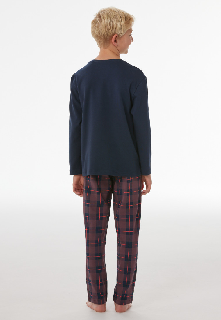 Pyjama long en interlock à carreaux bleu nuit - Nightwear