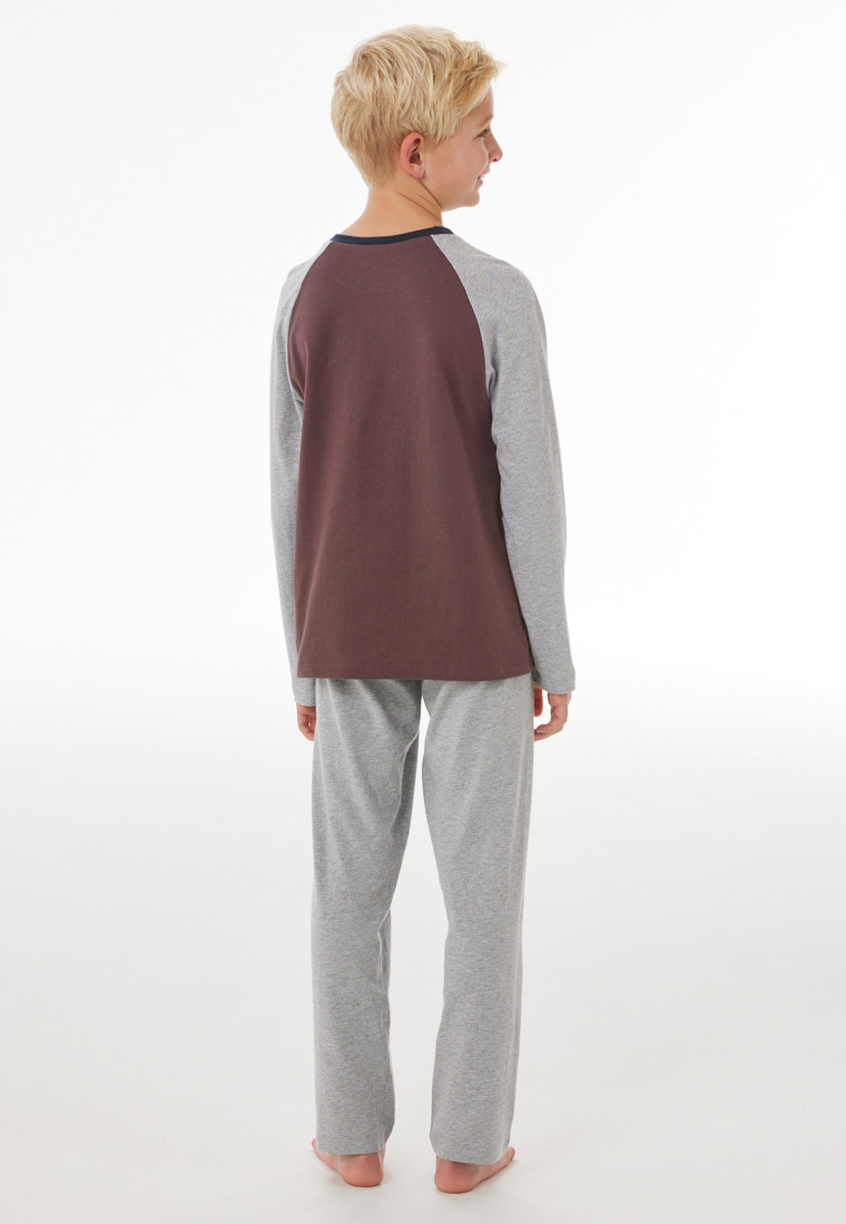 Pyjama long à manches raglan, couleur chocolat - Nightwear
