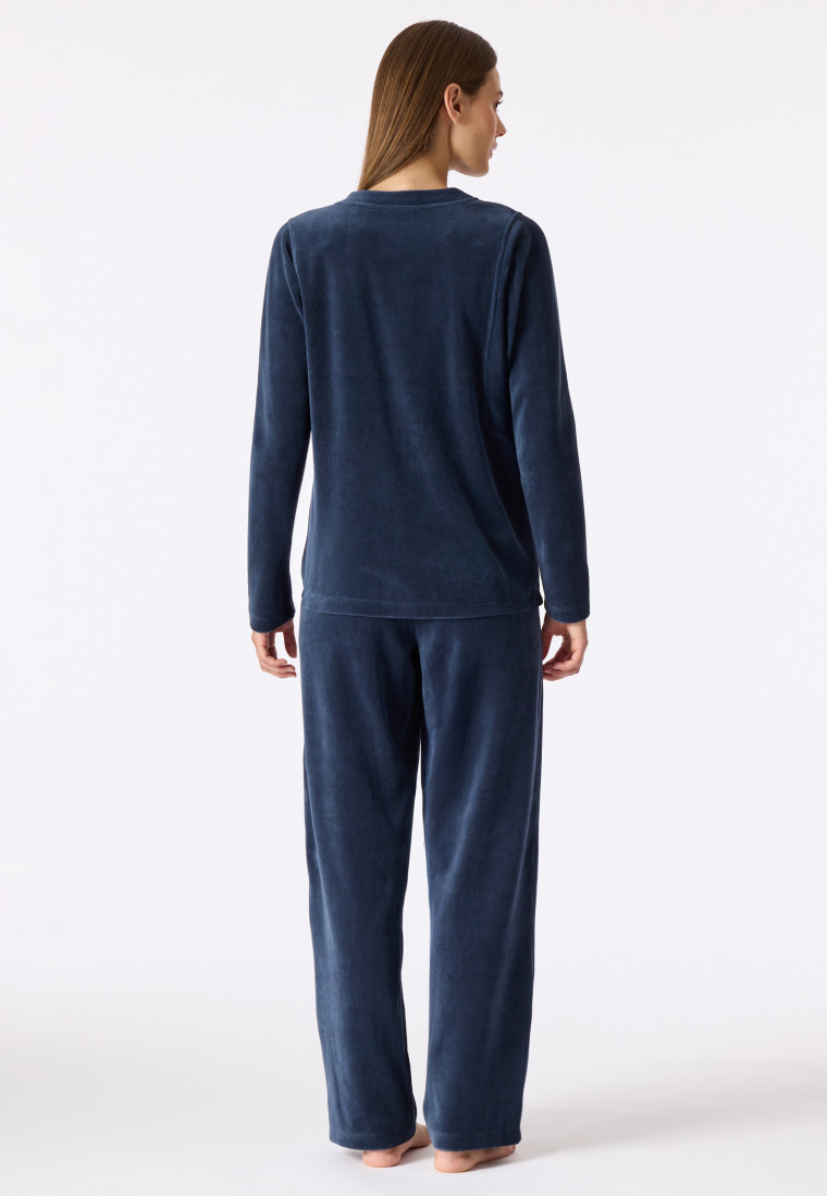 Long Velour Lounge Set, Deep Sea Blue - Casual Velour