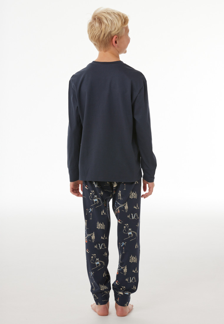 Pyjama long à poignets, bleu foncé - « Family »