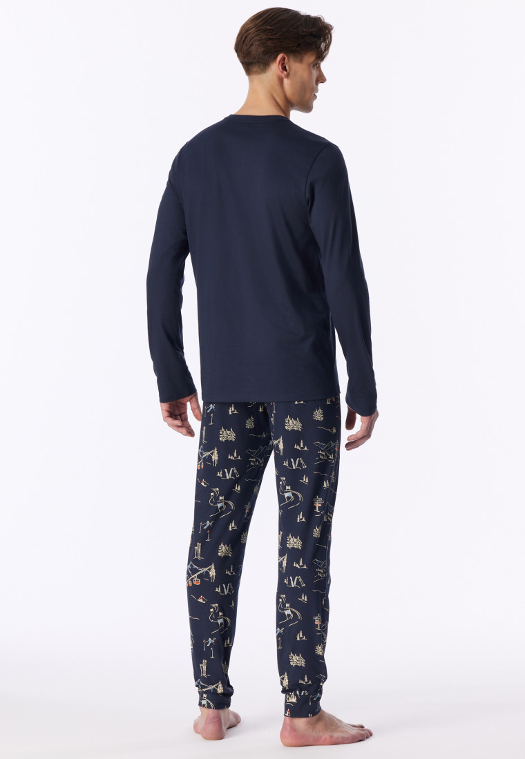 Lange pyjama met manchetten, diepblauw - Family