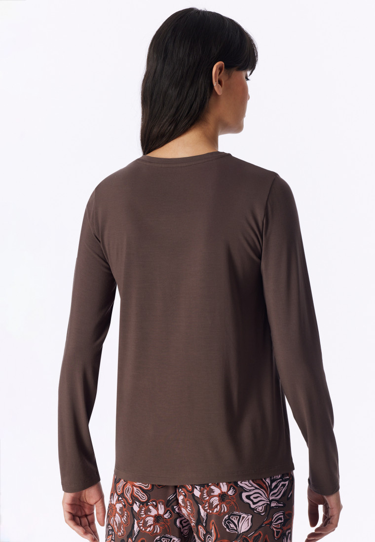 Long-Sleeve V-Neck Shirt, Deep Brown - Mix+ Relax