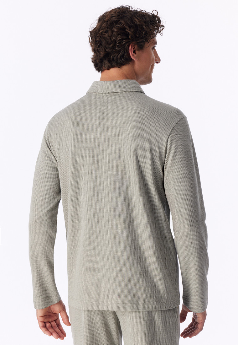 Shirt met lange mouwen, fijnrib, jacquard, rits, bright taupe - Mix+ Relax