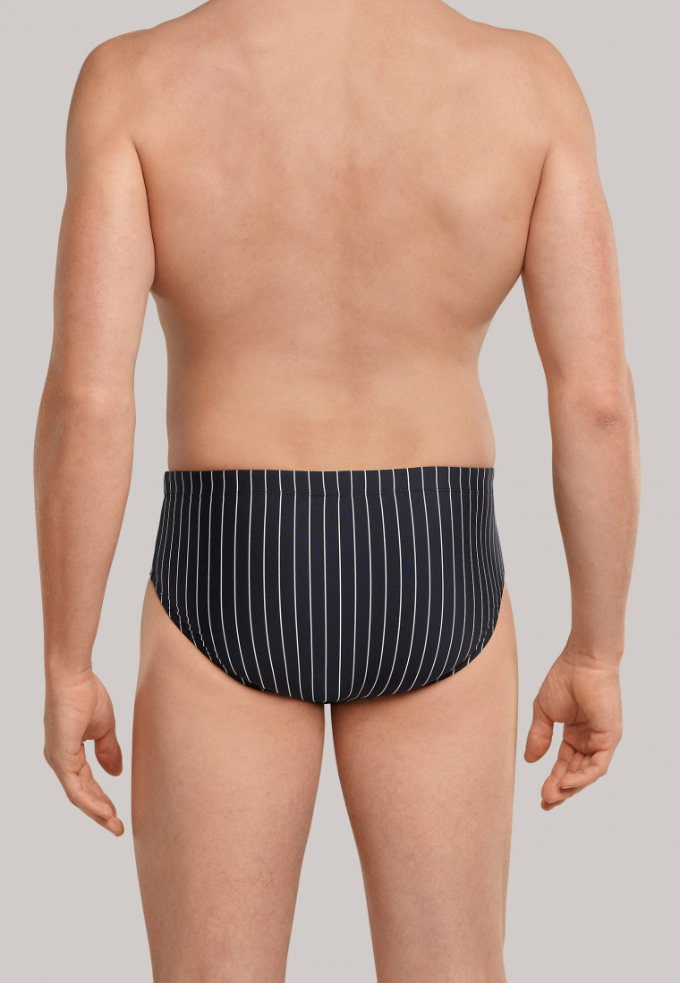 Slip de bain Bade-Sir avec poche zippée tissu tricoté recyclé rayures noir - Nautical Casual