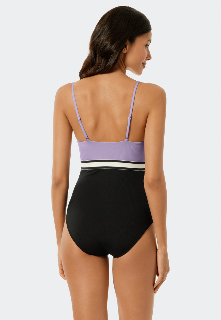 Maillot de bain doublé bande élastique bretelles réglables violet-noir - California Dream