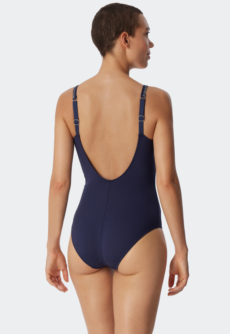Badpak shapewear V-hals verstelbare bandjes donkerblauw - Deep Sea