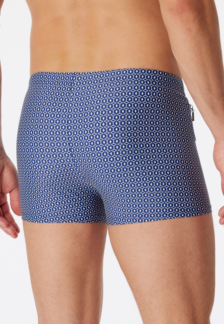 Zwembroek met pijp tricot retro ruiten gedessineerd marineblauw - Classic Swim