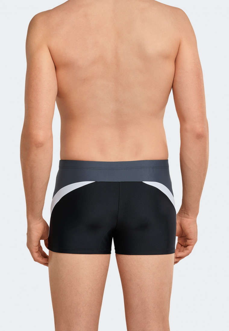 Retro swim trunks knitted fabric recycled side stripes black - Nautical Active