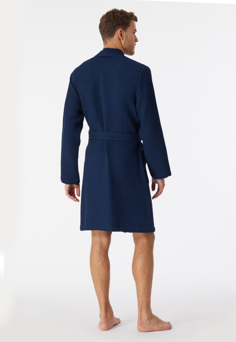 Bathrobe waffle piqué dark blue - Essentials