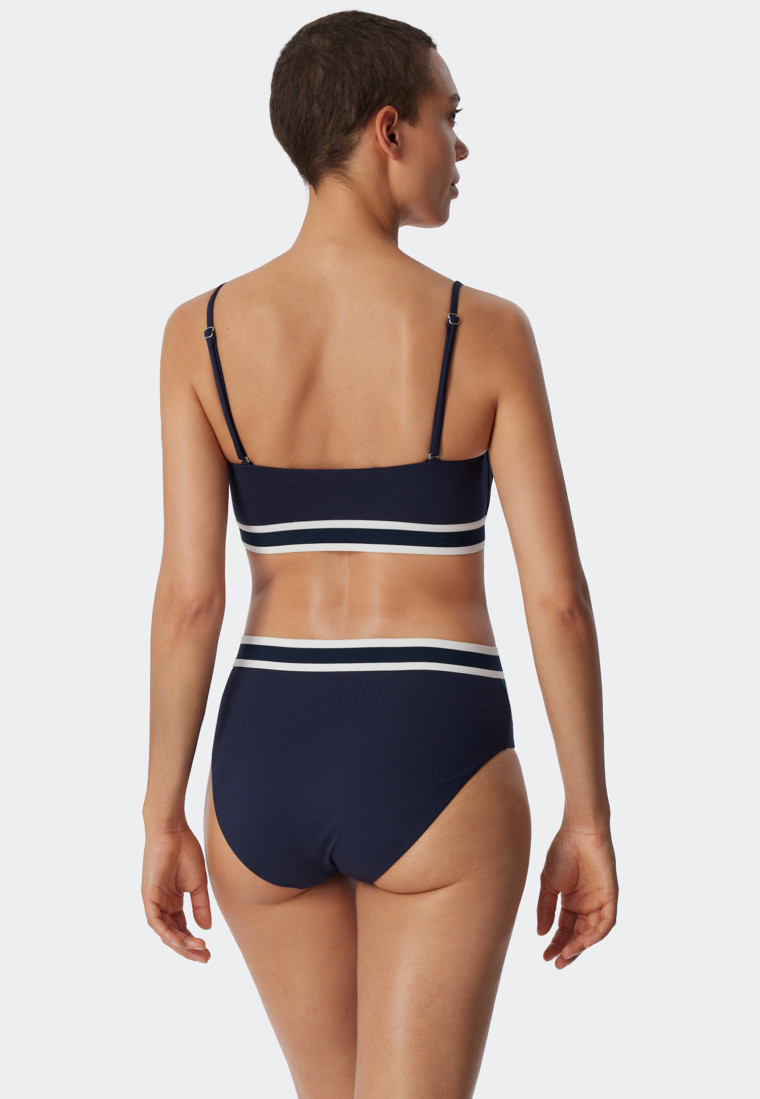 Set composto da bikini a fascia con imbottiture morbide e spalline regolabili e slip midi con design a coste, blu scuro - Underwater