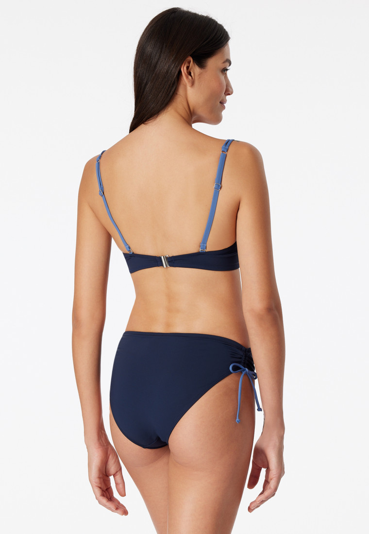 Bikini a fascia con ferretto coppe morbide spalline variabili slip midi lati regolabili blu notte - Ocean Swim