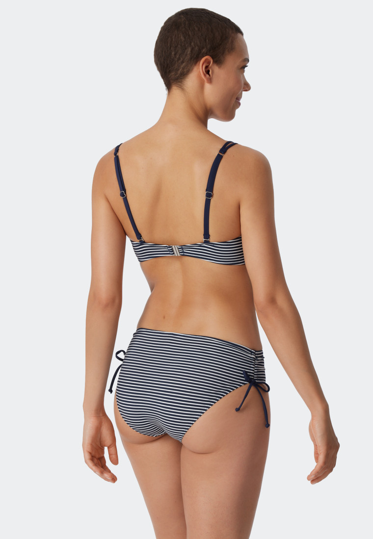 Bandeau Bügel-Bikini Softcups variable Träger Streifen Midi-Slip verstellbare Seiten dunkelblau - Ocean Dive