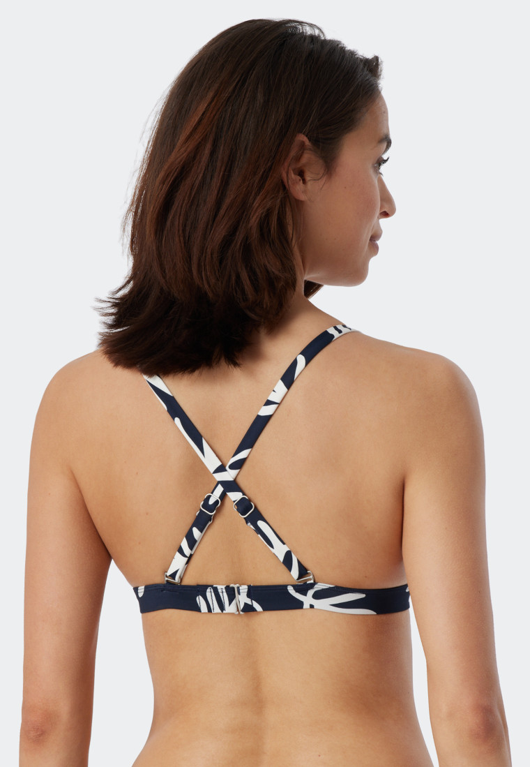 Bikini triangle top removable cups variable straps coral dark blue patterned - Mix & Match Coral Life