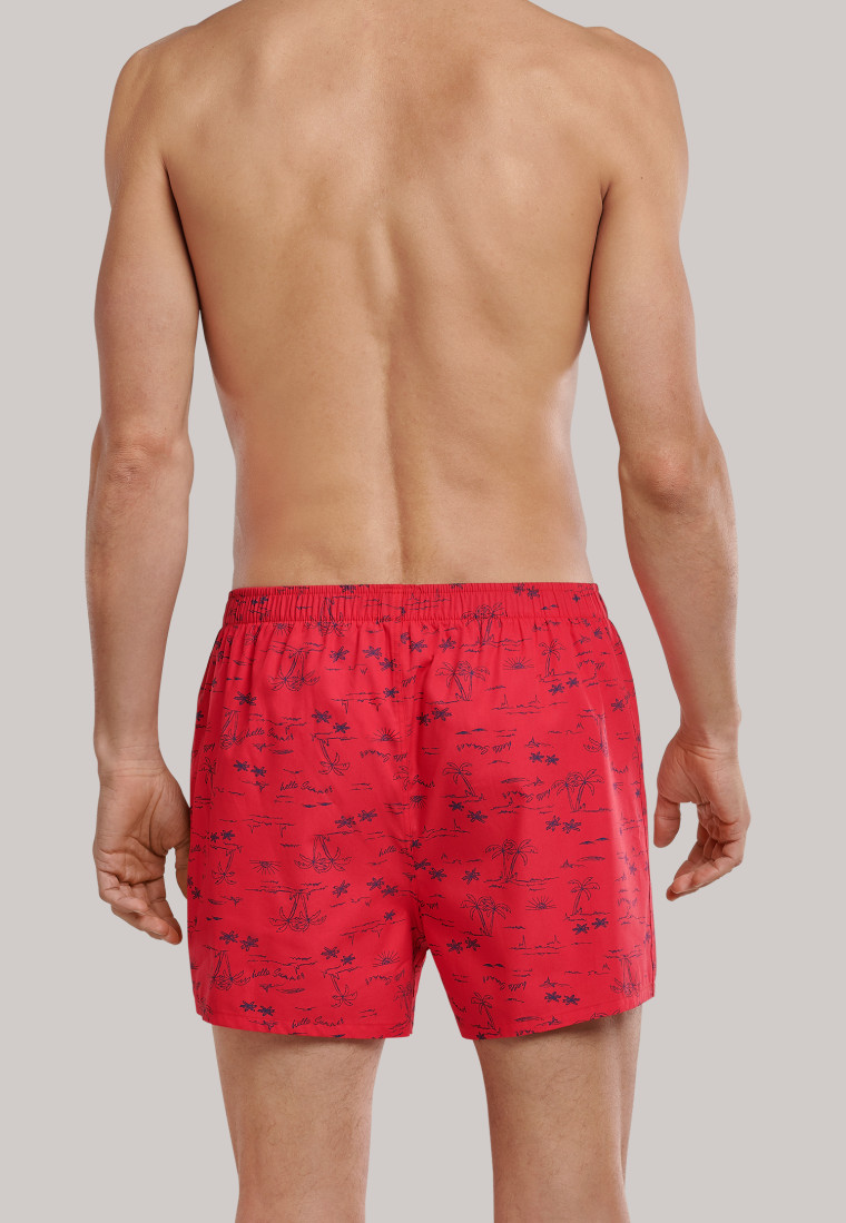 Boxer shorts 2-pack woven fabric palm tree lifebuoy patterned denim blue/red - fun prints