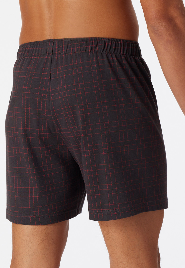 Boxershort fijne interlock met patroon antraciet/rood - Fine Interlock