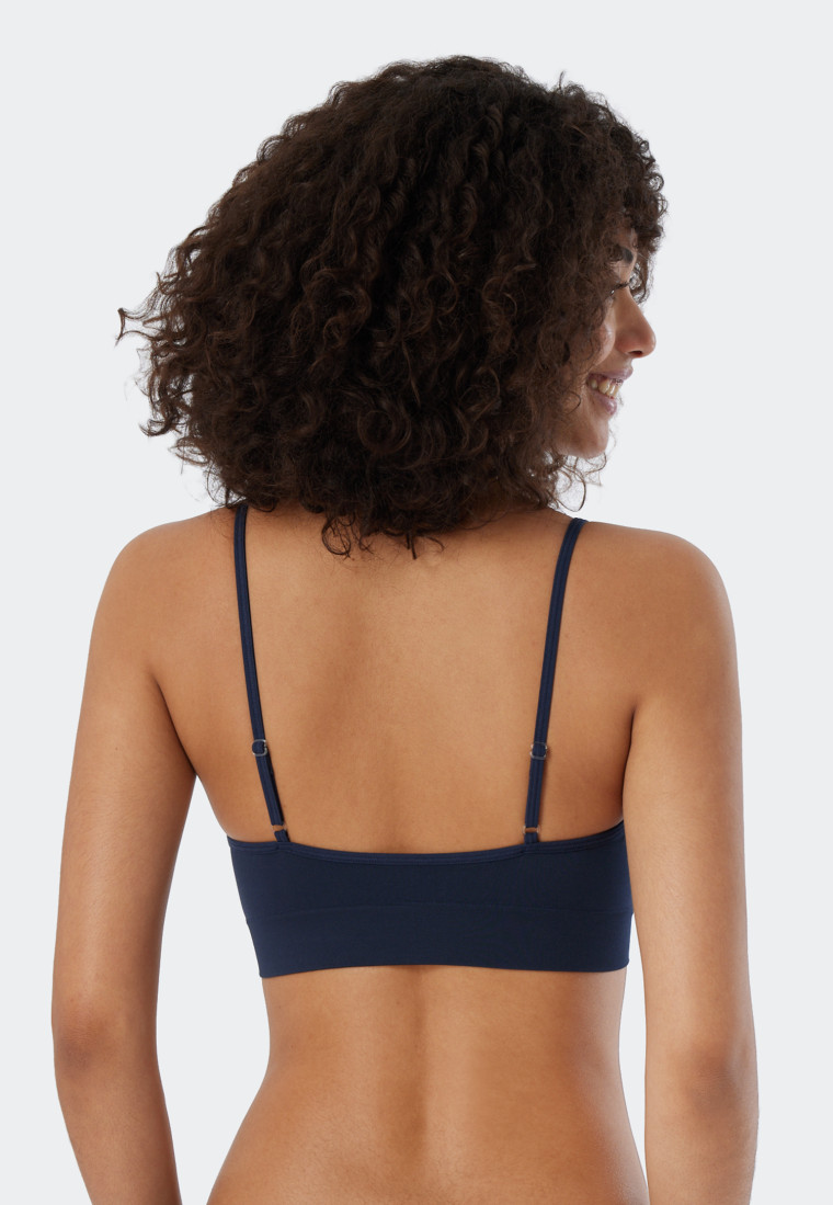 Brassière avec bonnets encolure en V mat bleu foncé - Seamless light