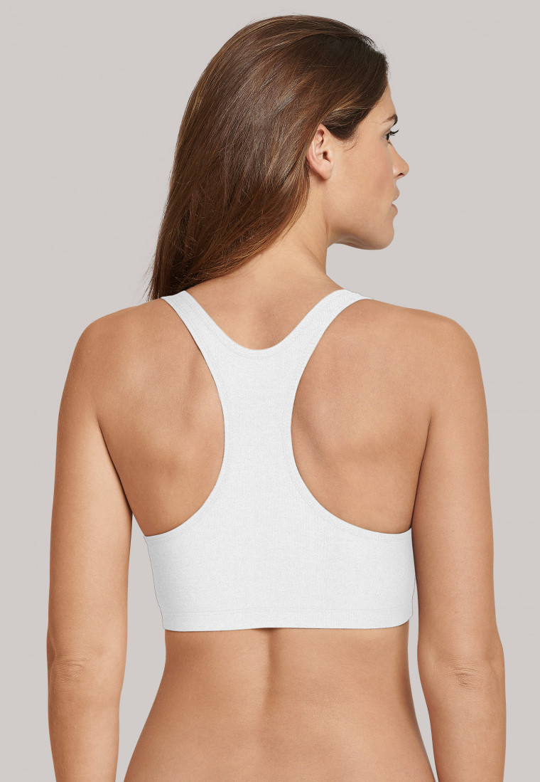 Bustier mit Cups Doppelrippe Racerback weiß - Personal Fit Rippe