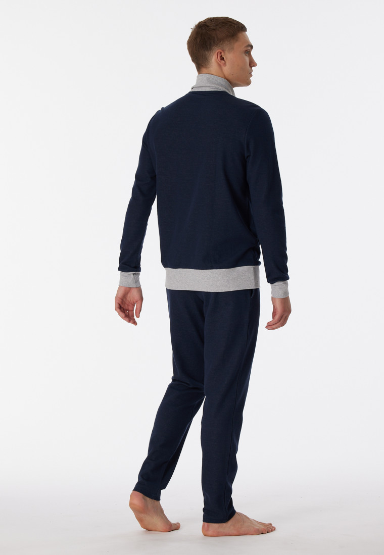 Vrijetijdspak interlock opstaande kraag rits manchetten nachtblauw - Warming Nightwear