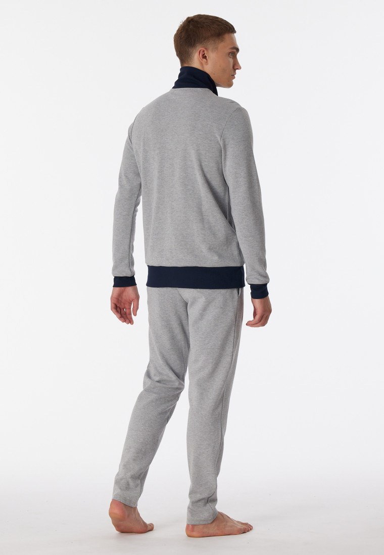 Bündchen - Interlock | lang Zipper grau-meliert Stehkragen Warming SCHIESSER Hausanzug Nightwear