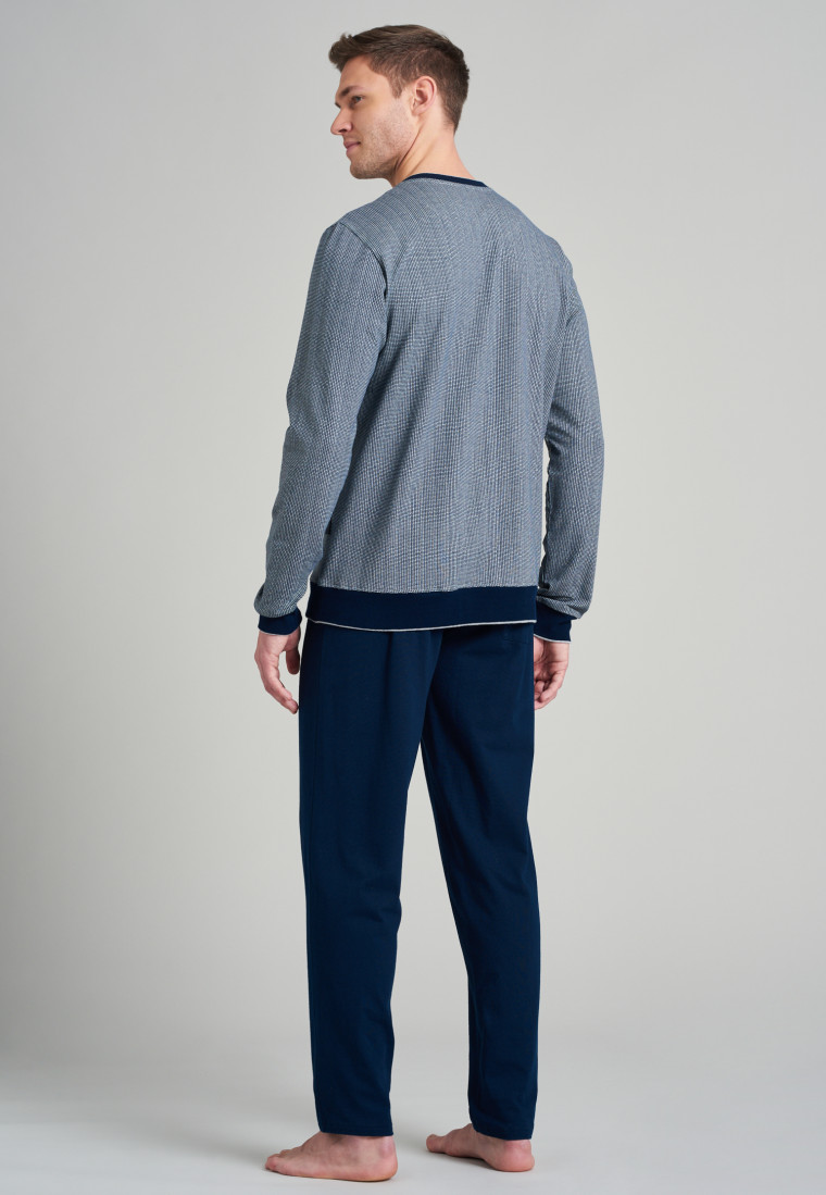Hausanzug lang Sweatware Bündchen Ringel grau-meliert - Warming Nightwear