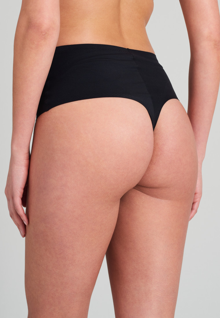 High-waisted thong microfiber black - Invisible Soft