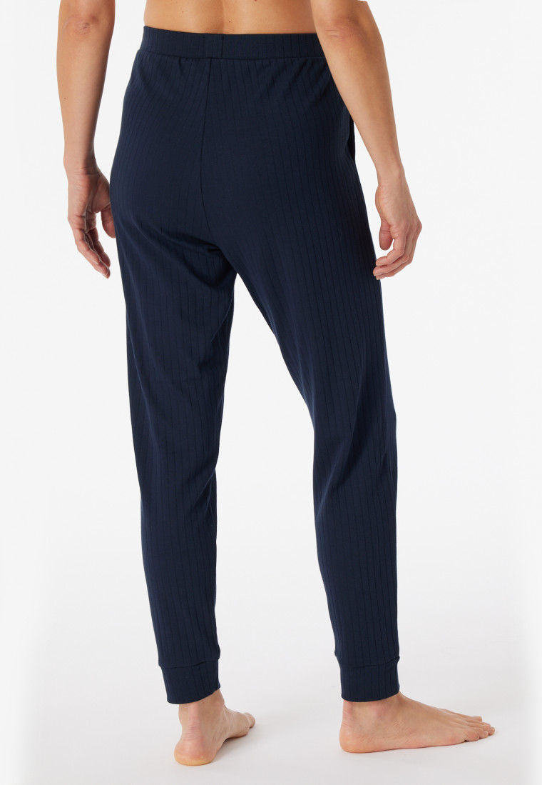 Pantalon long interlock coton bio bords-côtes bleu nuit - Mix+Relax