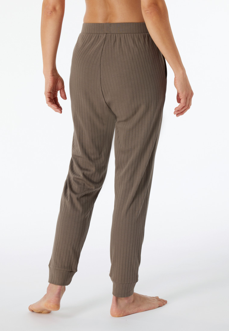 Pantalon long interlock coton bio bords-côtes taupe - Mix+Relax