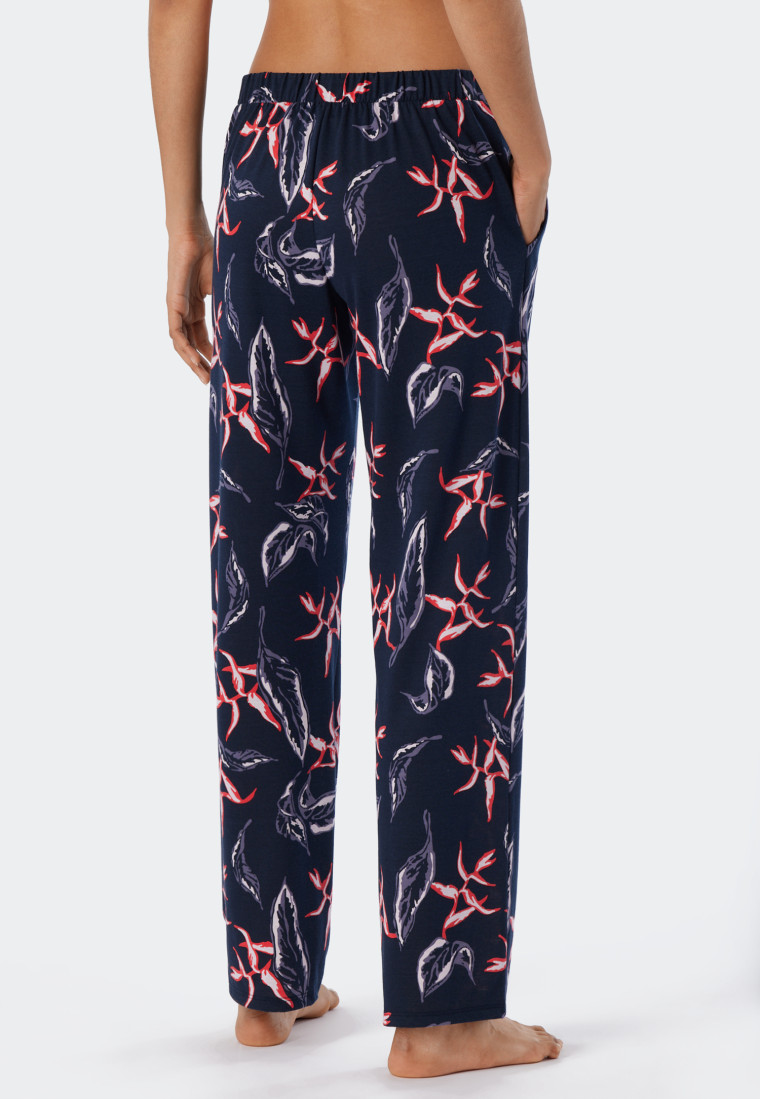 Broek lang, modal, zakken, bladprint multicolour - Mix+Relax
